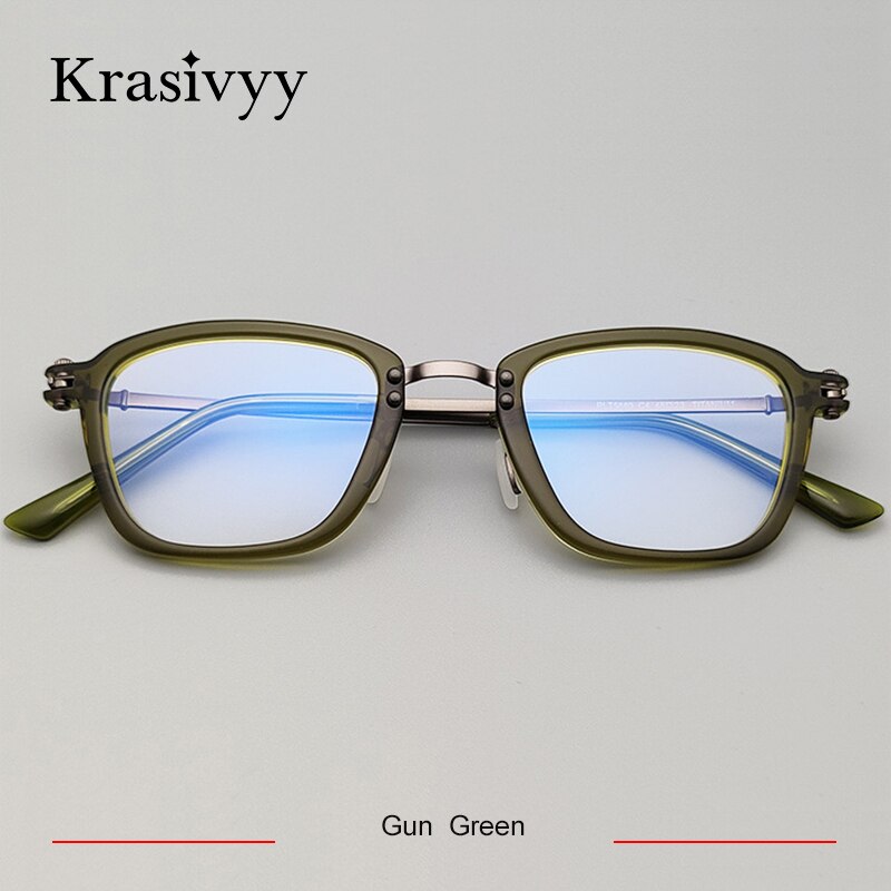 Krasivyy Unisex Full Rim Square Titanium Acetate Eyeglasses Rlt5880 Full Rim Krasivyy Gun Green CN 