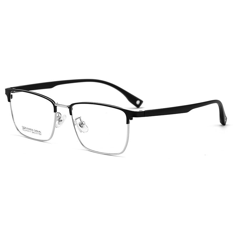 Yimaruili Men's Full Rim Square Titanium Alloy Eyeglasses K9111 Full Rim Yimaruili Eyeglasses Black Silver  