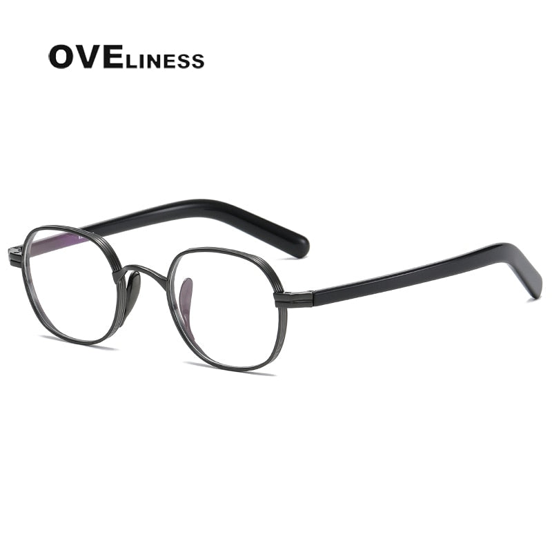 Oveliness Unisex Full Rim Round Acetate Titanium Eyeglasses 132 Full Rim Oveliness Gun  