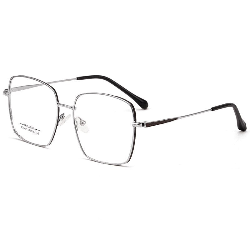 KatKani Unisex Full Rim Square Titanium Alloy IP Plated Frame Eyeglasses Ac007 Full Rim KatKani Eyeglasses Black Silver  