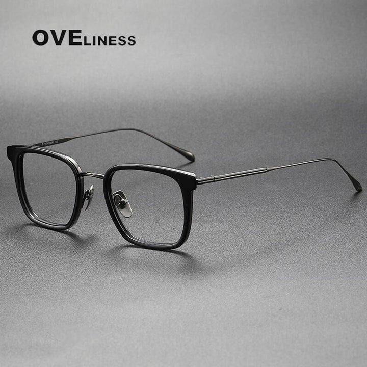 Oveliness Unisex Full Rim Square Screwless Acetate Titanium Eyeglasses Tango3 Full Rim Oveliness black gun  