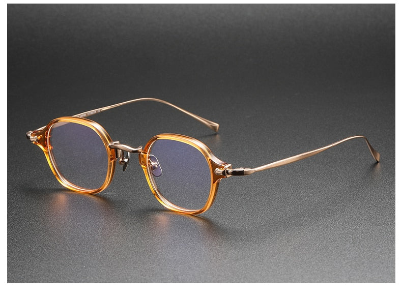 Muzz Men's Full Rim Small Round Acetate Titanium Eyeglasses 183 Full Rim Muzz Brown Gold  