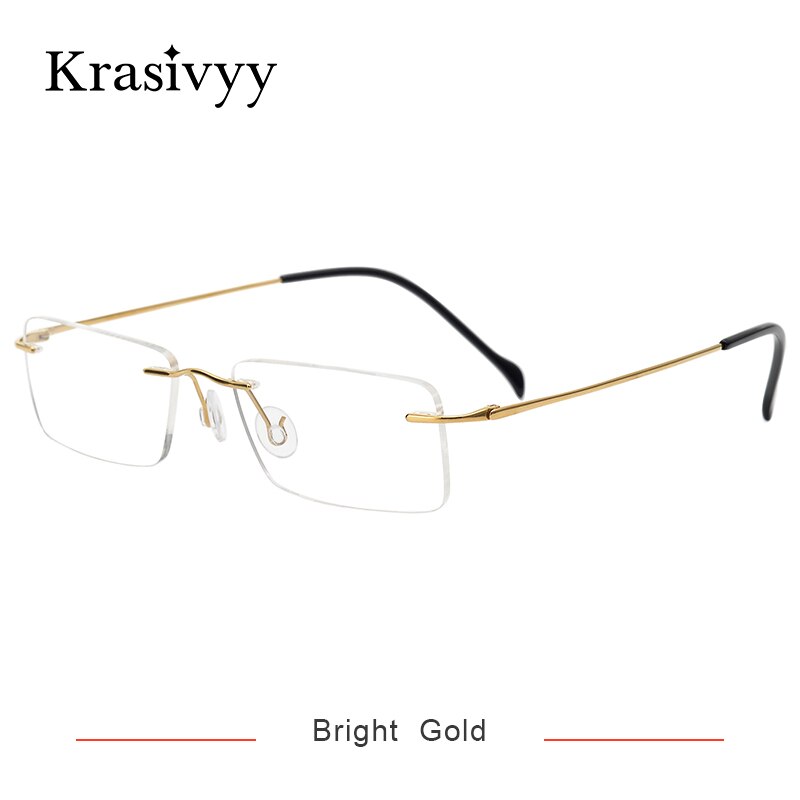 Krasivyy Unisex Rimless Square Titanium Eyeglasses Kr16020 Rimless Krasivyy Bright Gold CN 