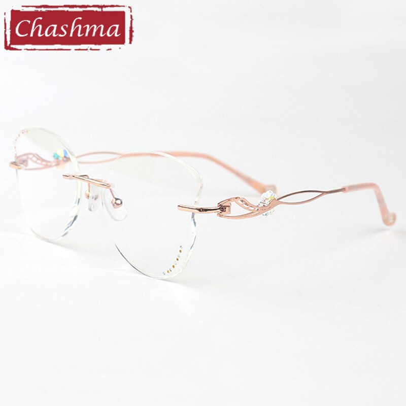 Chashma Women's Rimless Butterfly Titanium Rhinestone Eyeglasses 88061 Rimless Chashma Rose Gold Clear  