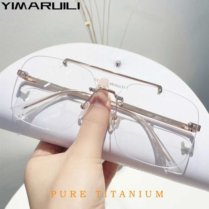 Yimaruili Unisex Rimless Square Double Bridge Titanium Eyeglasses 8809 Rimless Yimaruili Eyeglasses   