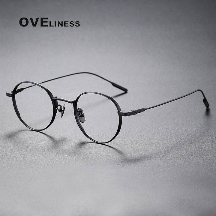 Oveliness Unisex Full Rim Round Titanium Eyeglasses 80806 Full Rim Oveliness black  