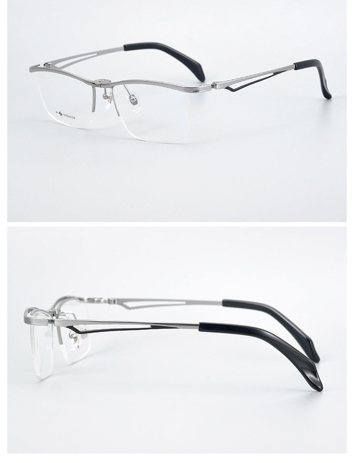 Hdcrafter Unisex Semi Rim Rectangle Titanium Flip Up Frame Eyeglasses T18044 Semi Rim Hdcrafter Eyeglasses   