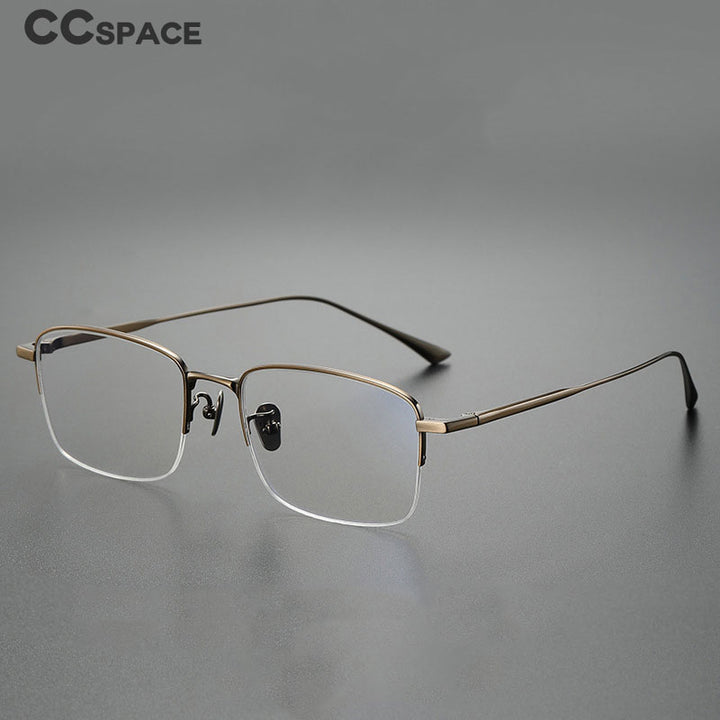 CCSpace Unisex Semi Rim Square Handcrafted Titanium Eyeglasses 55635 Semi Rim CCspace   
