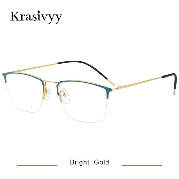 Krasivyy Men's Full Rim Square Titanium Eyeglasses Kr16080 Full Rim Krasivyy Bright Gold  