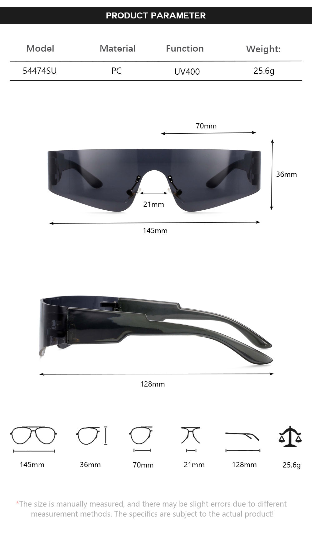 CCSpace Unisex Rimless Rectangle Goggle Resin One Lens Frame Sunglasses 54474 Sunglasses CCspace Sunglasses   