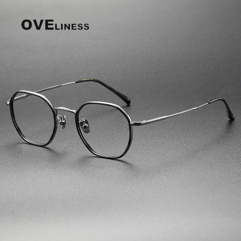 Oveliness Unisex Full Rim Irregular Square Acetate Titanium Eyeglasses 8502 Full Rim Oveliness tortoise black  