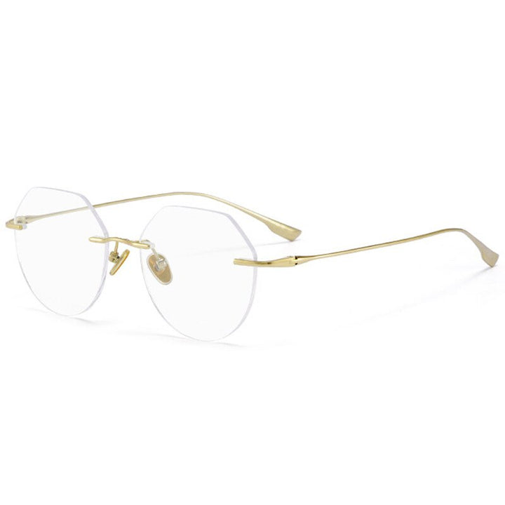Handoer Men's Rimless Customized Lens Shape Titanium Eyeglasses 121214 Rimless Handoer Gold  