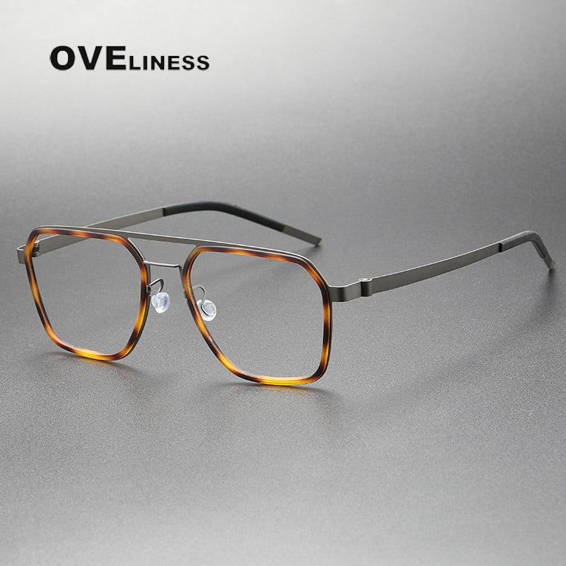 Oveliness Unisex Full Rim Square Double Bridge Screwless Acetate Titanium Eyeglasses 9753 Full Rim Oveliness   