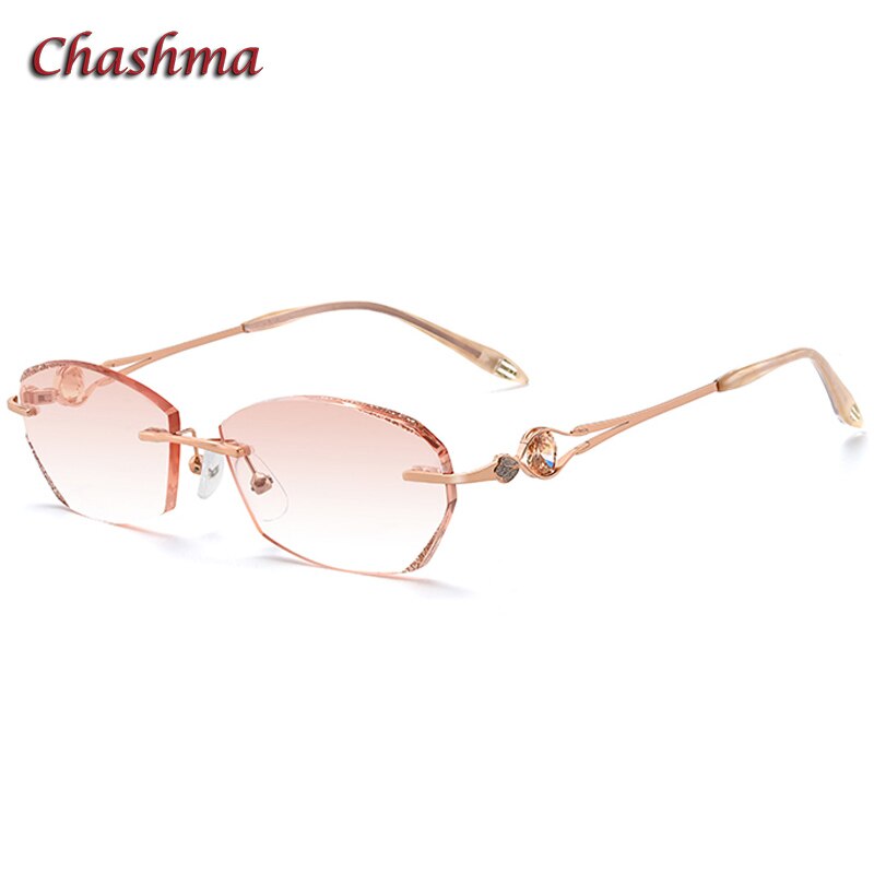 Chashma Ochki Women's Rimless Oval Rectangle Titanium Eyeglasses 52006 Rimless Chashma Ochki Rose Gold Brown  