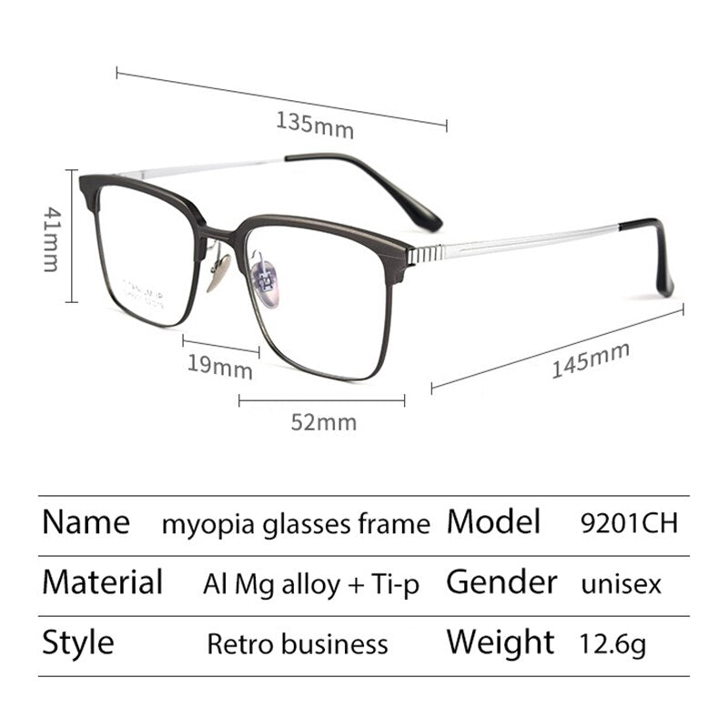 Handoer Men's Full Rim Square Titanium Eyeglasses 9201 Full Rim Handoer   