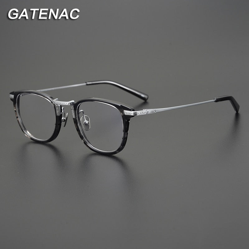 Gatenac Unisex Full Rim Square Titanium Acetate Eyeglasses Gxyj926 Full Rim Gatenac   