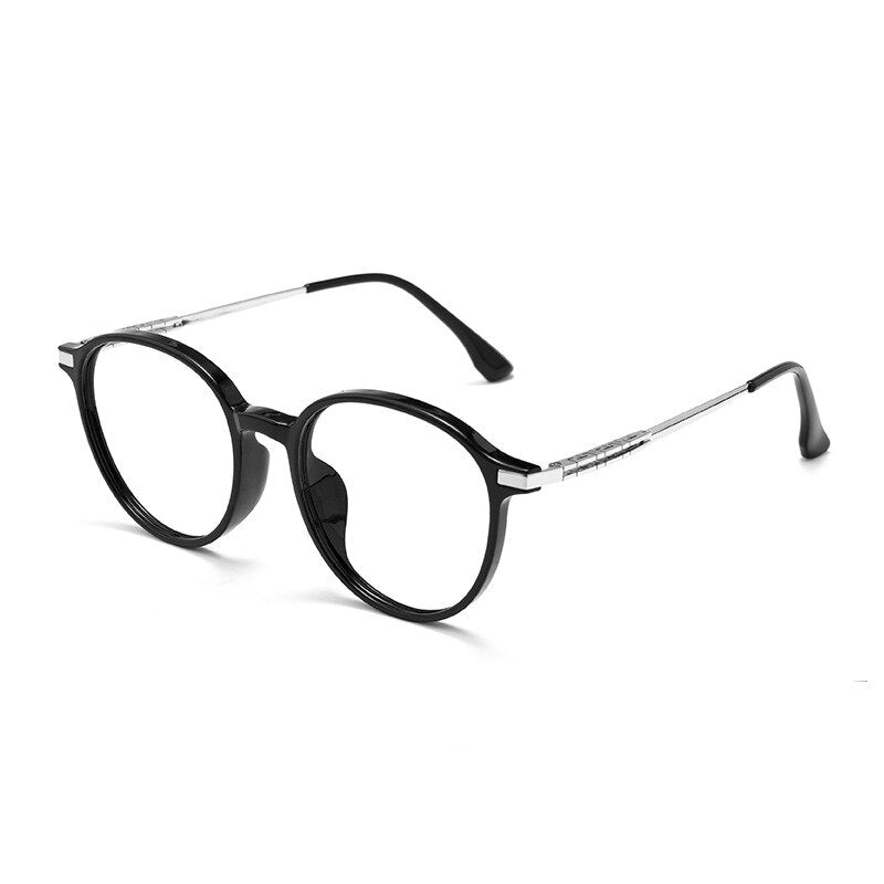 KatKani Unisex Full Rim Round Acetate Titanium Eyeglasses 96007S Full Rim KatKani Eyeglasses Black  