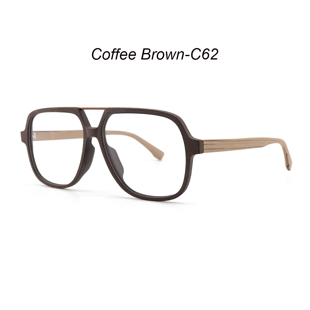 Hdcrafter Men's Full Rim Oversized Square Double Bridge Wood Alloy Eyeglasses Full Rim Hdcrafter Eyeglasses Coffee Brown-C62  