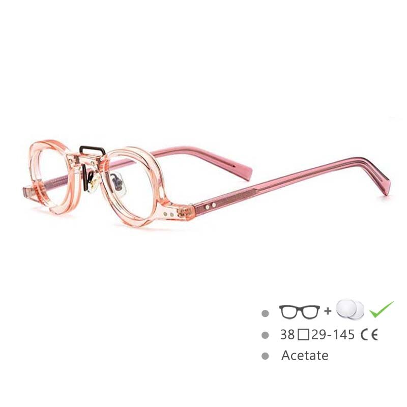 CCSpace Unisex Full Rim Small Round Double Bridge Acetate Eyeglasses 54565 Full Rim CCspace Pink China 