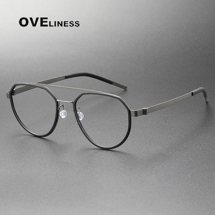 Oveliness Unisex Full Rim Round Double Bridge Acetate Titanium Eyeglasses 9745 Full Rim Oveliness black gun  
