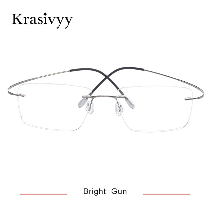 Krasivyy Men's Rimless Square Titanium Eyeglasses Kr6064 Rimless Krasivyy Bright Gun CN 