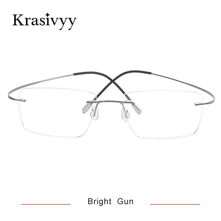 Krasivyy Men's Rimless Square Titanium Eyeglasses Kr6064 Rimless Krasivyy Bright Gun CN 