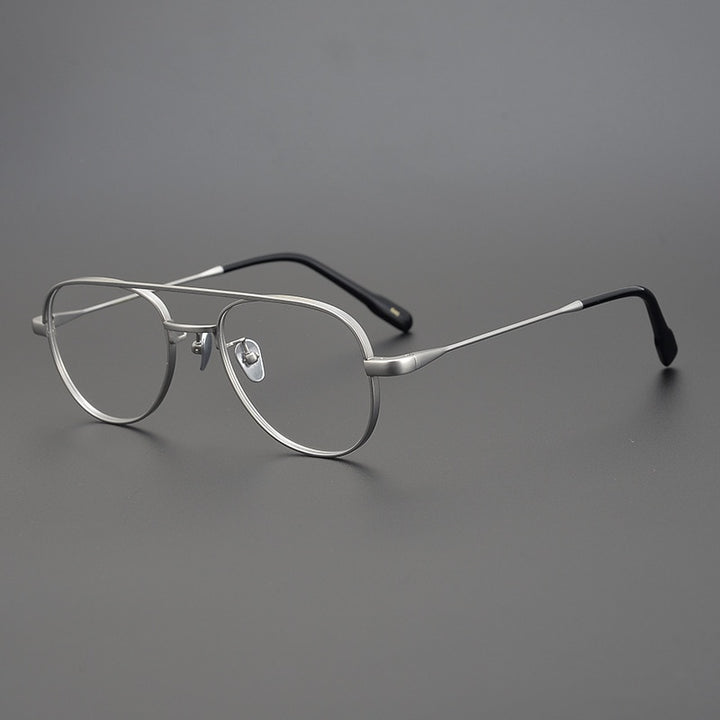 Cubojue Unisex Full Rim Round Double Bridge Titanium Myopic Reading Glasses Reading Glasses Cubojue no function lens 0 Silver 