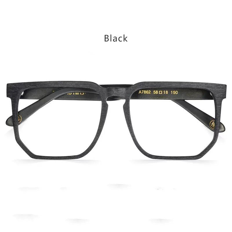 Hdcrafter Men's Full Rim Oversized Wide Square Wood Eyeglasses 7862 Full Rim Hdcrafter Eyeglasses Black  