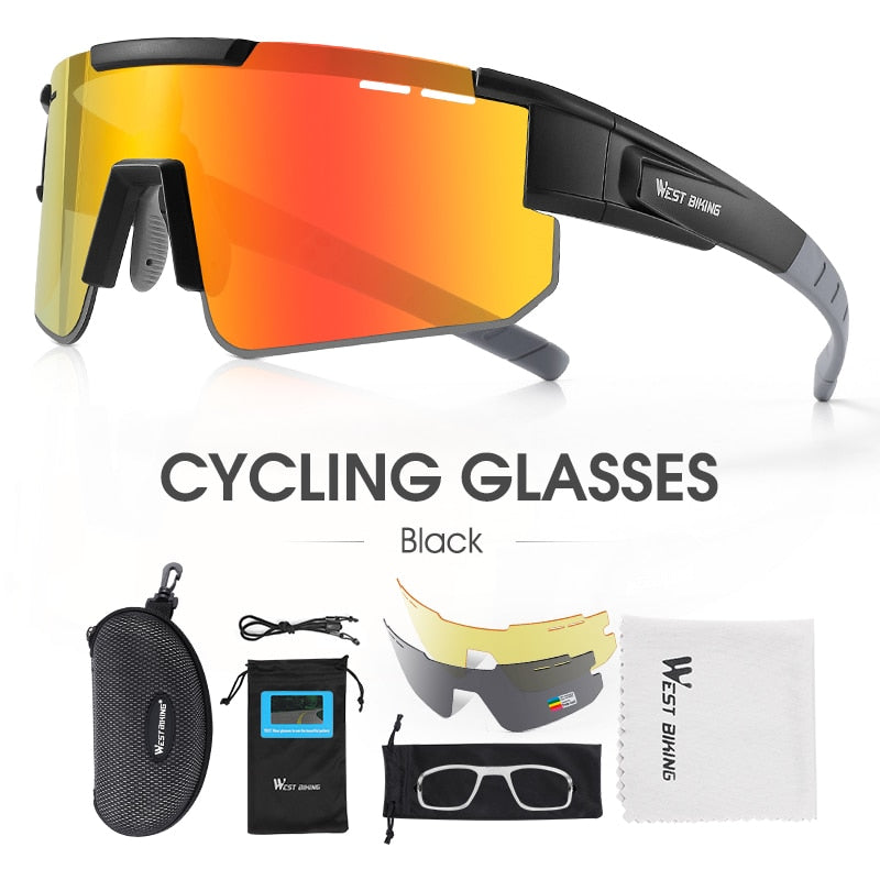 West Biking Unisex Semi Rim Tr 90 Polarized Sport Sunglasses Sunglasses West Biking 3 Lens Black SPAIN UV400 -1Lens