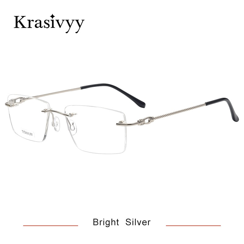 Krasivyy Unisex Rimless Square Titanium Eyeglasses Kr8661 Rimless Krasivyy Bright Silver China 