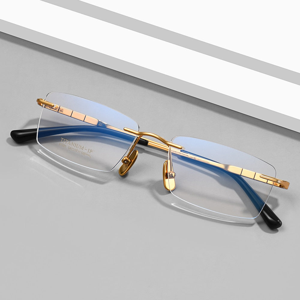 Gmei Men's Rimless Square Titanium Eyeglasses 91091 Rimless Gmei Optical   
