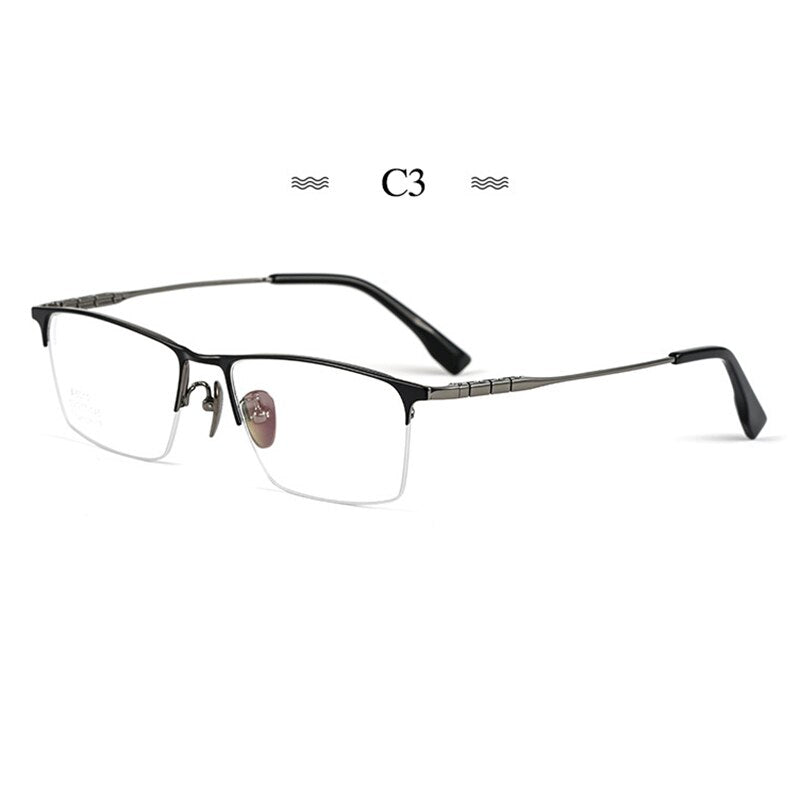 Hotochki Men's Semi Rim Square Tr 90 Titanium Frame Eyeglasses Bv6010 Semi Rim Hotochki C3  