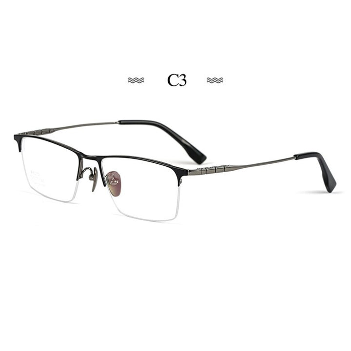 Hotochki Men's Semi Rim Square Tr 90 Titanium Frame Eyeglasses Bv6010 Semi Rim Hotochki C3  