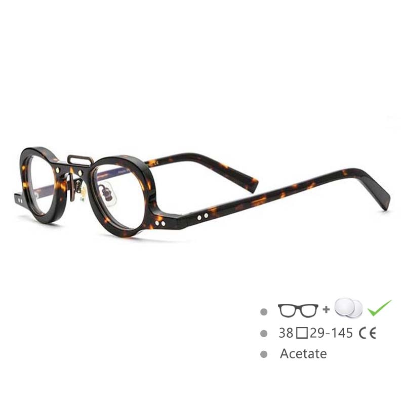 CCSpace Unisex Full Rim Small Round Double Bridge Acetate Eyeglasses 54565 Full Rim CCspace Leopard China 