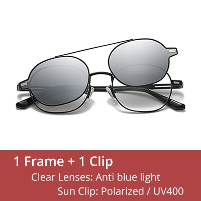 Ralferty Unisex Full Rim Oval Alloy Eyeglasses With Clip On Polarized Sunglasses D8802 Clip On Sunglasses Ralferty C91 Black China 