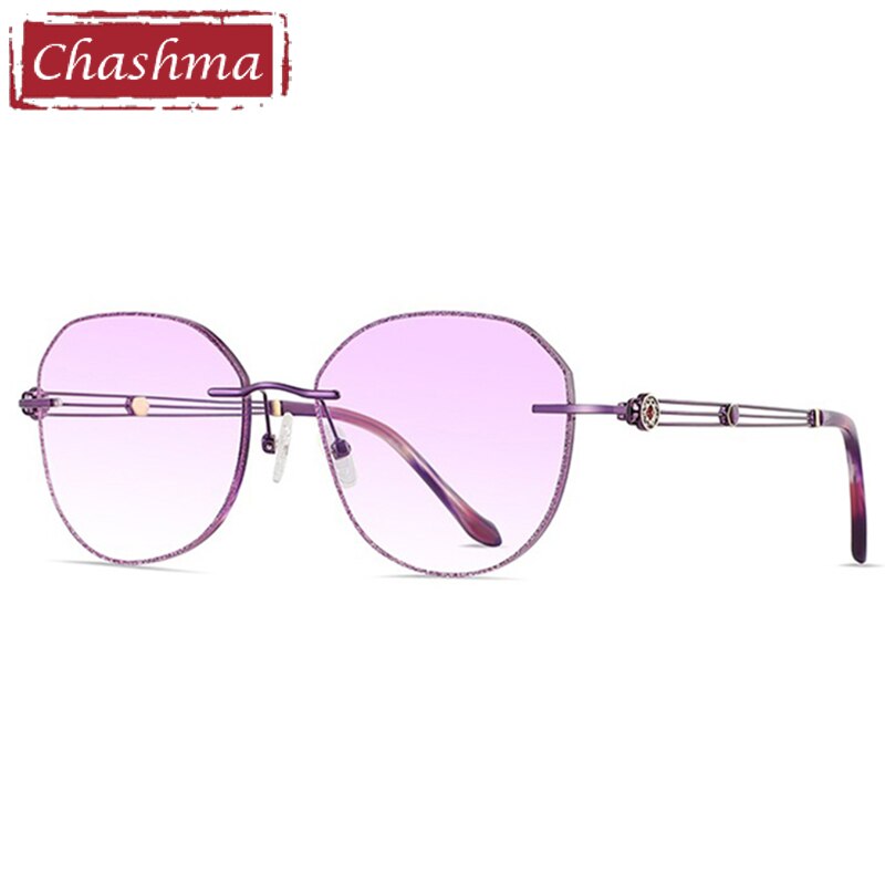 Chashma Women's Rimless Diamond Cut Titanium Round Frame Eyeglasses 2387 Rimless Chashma Purple  