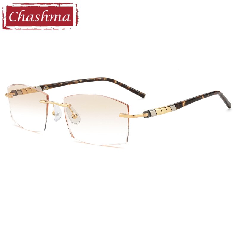 Chashma Ottica Men's Rimless Irregular Rectangle Titanium Eyeglasses Tinted Lenses 008 Rimless Chashma Ottica Gold with Brown  