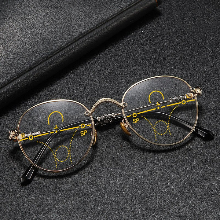 Hdcrafter Unisex Full Rim Oval Alloy Progressive Reading Glasses 9003 Reading Glasses Hdcrafter Eyeglasses   