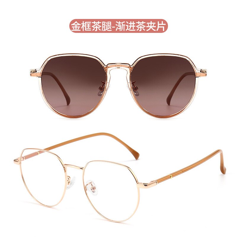 Kansept Women's Full Rim Round Cat Eye Alloy Eyeglasses Clip On Sunglasses Clip On Sunglasses Kansept Gold Tea - tea CN Other