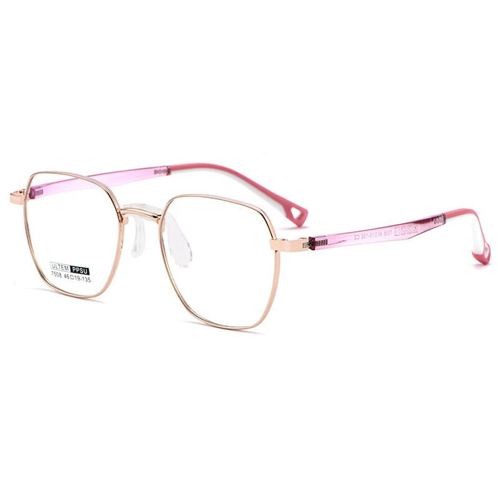 Yimaruili Unisex Children's Full Rim Polygon Square Ultem Frame Eyeglasses 7508S Full Rim Yimaruili Eyeglasses Pink  