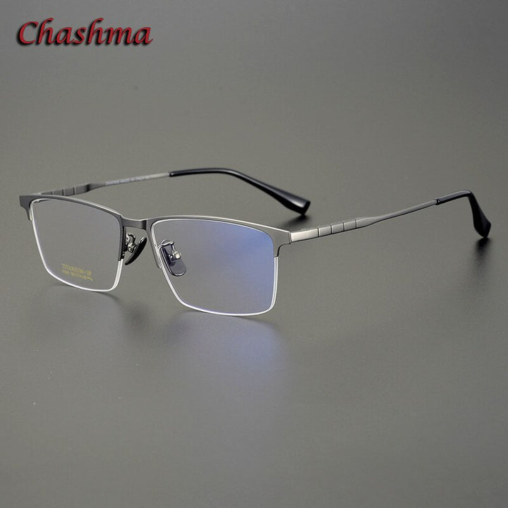Chashma Ochki Men's Full Rim Square Titanium Eyeglasses 91036 Full Rim Chashma Ochki Gray  