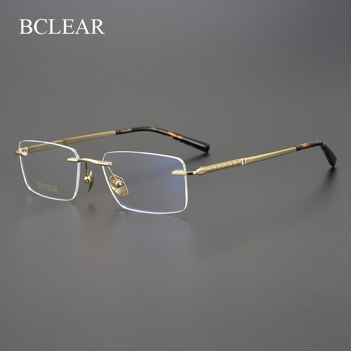 Bclear Men's Rimless Square Titanium Eyeglasses Mys91106 Rimless Bclear Gold  