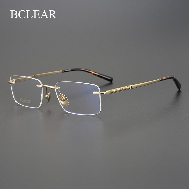 Bclear Men's Rimless Square Titanium Eyeglasses Mys91106 Rimless Bclear Gold  