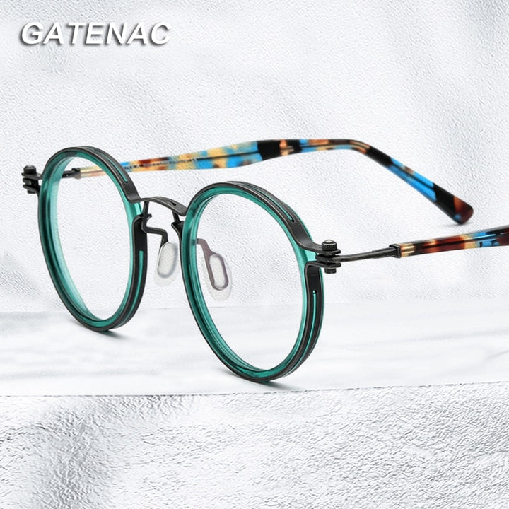 Gatenac Unisex Full Rim Round β Titanium Acetate Frame Eyeglasses Gxyj737 Full Rim Gatenac   