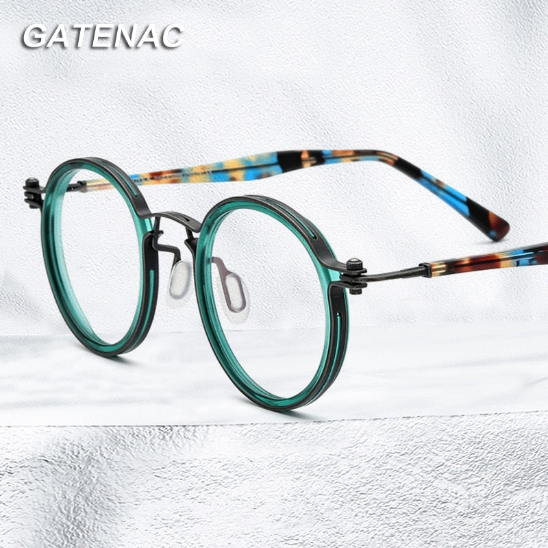 Gatenac Unisex Full Rim Round β Titanium Acetate Frame Eyeglasses Gxyj737 Full Rim Gatenac   