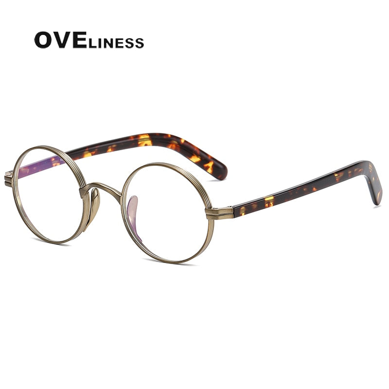 Oveliness Unisex Full Rim Round Acetate Titanium Eyeglasses 101 Full Rim Oveliness Bronze  