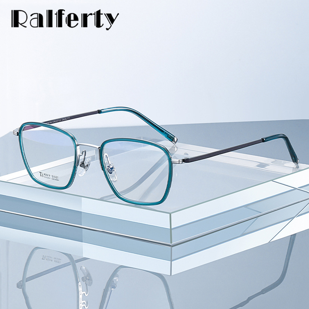 Ralferty Unisex Full Rim Irregular Square Acetate Titanium Eyeglasses D2319 Full Rim Ralferty   