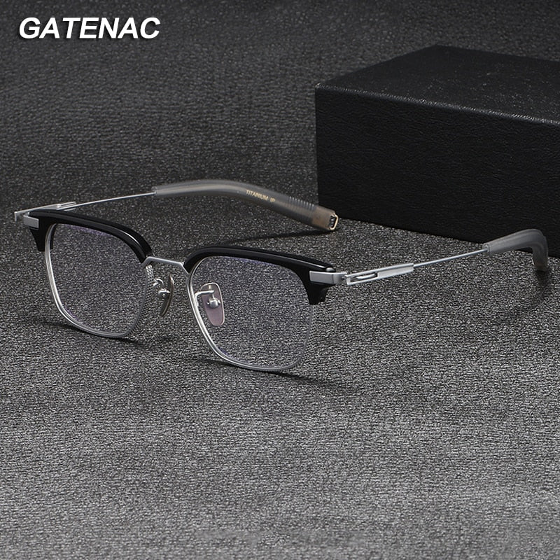 Gatenac Unisex Full Rim Square Acetate Titanium Eyeglasses Gxyj1070 Full Rim Gatenac   