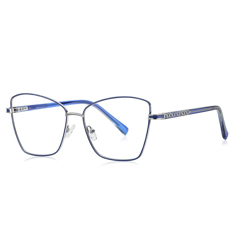 CCspace Unisex Full Rim Square Cat Eye Alloy Eyeglasses 55527 Full Rim CCspace China C4Blue 