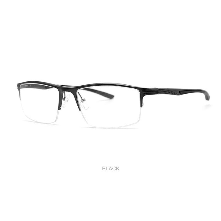 Hdcrafter Men's Semi Rim Wide Square Titanium Eyeglasses 663 Semi Rim Hdcrafter Eyeglasses Black China 